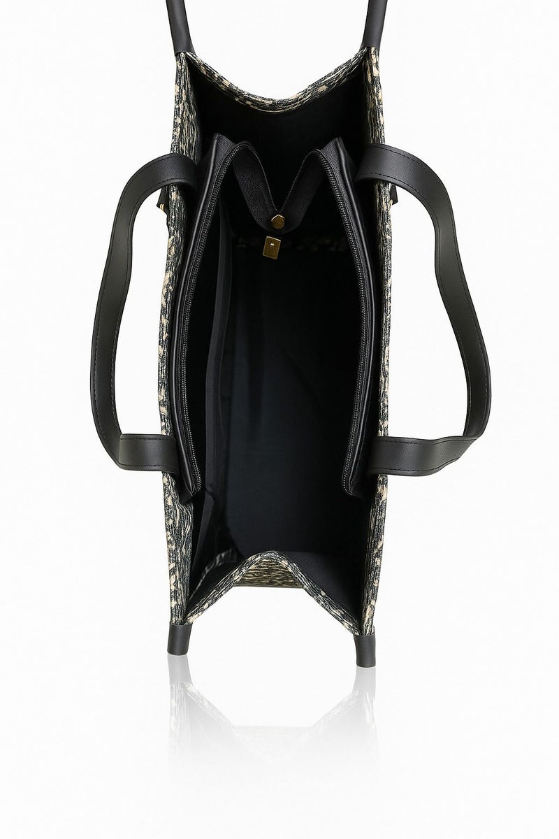 Osman Black & Gold Floral Tote Handbag for Women - Image 3
